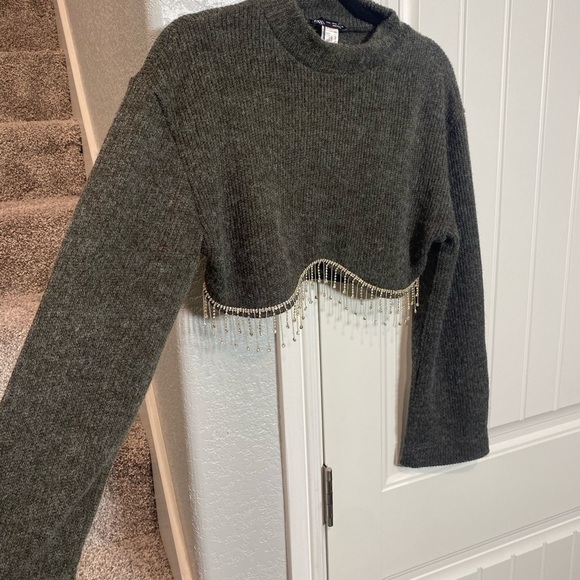 Zara Dark Gray Jewel Crystal Fringe sweater - Picture 9 of 14